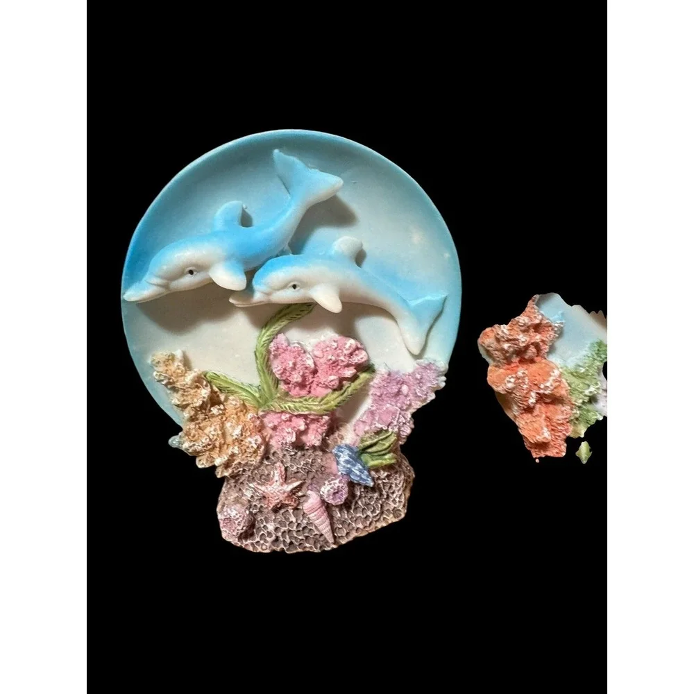 Vintage Resin Dolphin Under The Sea Ocean Plates Figurine Lot Of Four